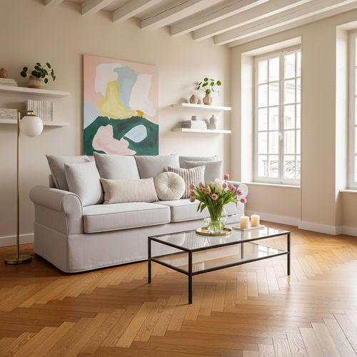 Canapé Droit 3 Places En Polyester Gris Clair L 200 Cm