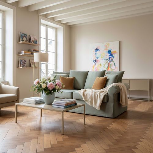 Canapé Droit 3 Places En Polyester Vert L 200 Cm