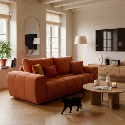 Canapé Droit 3 Places Terracotta L 238 Cm  Tissu Bubble