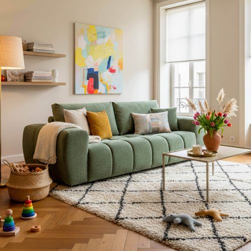 Canapé Droit 3 Places Vert L 238 Cm  Tissu Bubble