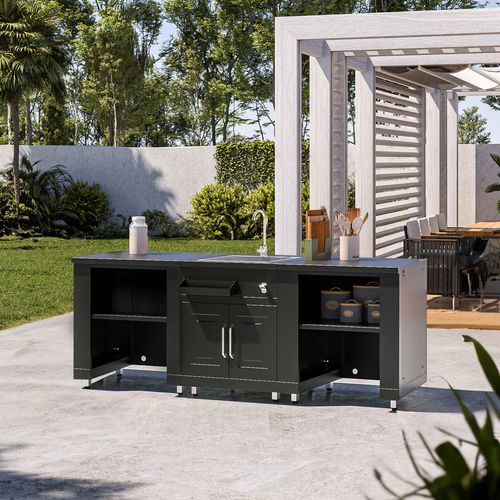 Cuisine D'extérieur 3 Éléments Avec Évier Noir
