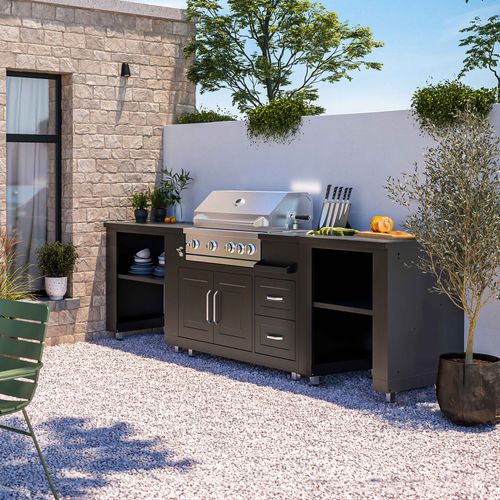 Cuisine D'extérieur 3 Élements Avec Barbecue Noir Memphis