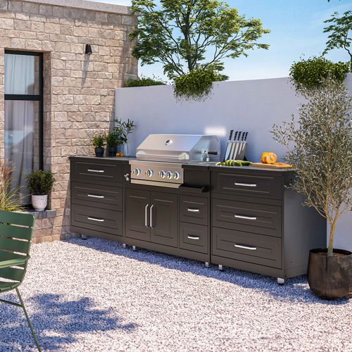 Cuisine D'extérieur 3 Éléments Avec Barbecue Noir