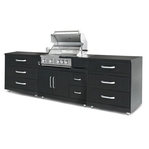 Cuisine D'extérieur 3 Éléments Avec Barbecue Noir