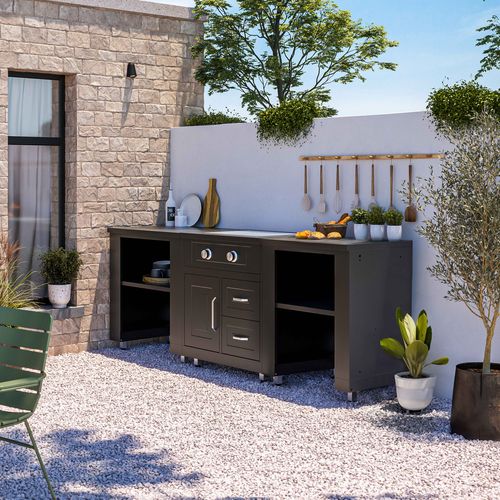 Cuisine Extérieure 3 Éléments Avec Gazinière Noir