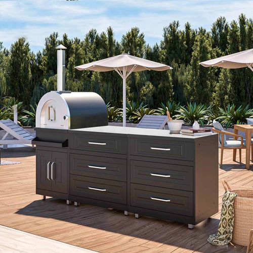 Cuisine D'extérieur 3 Éléments Avec Four à Pizza Noir Memphis