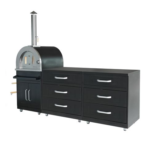 Cuisine D'extérieur 3 Éléments Avec Four à Pizza Noir Memphis