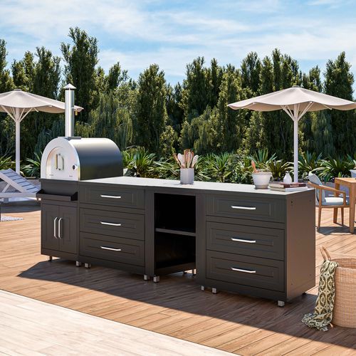 Cuisine D'extérieur 4 Éléments Avec Four à Pizza Noir Memphis