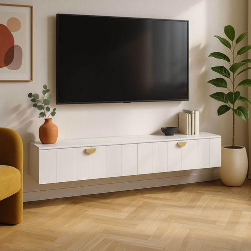 Meuble TV Suspendu 160 Cm Moderne Blanc
