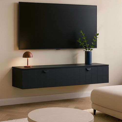 Meuble TV Suspendu 160 Cm Moderne Noir