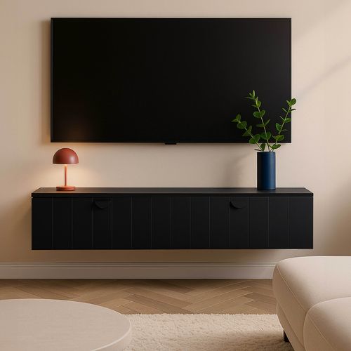 Meuble TV Suspendu 160 Cm Moderne Noir