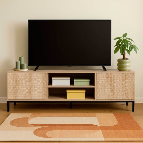 Meuble TV Rectangulaire 2 Portes L160 Cm Bois Clair