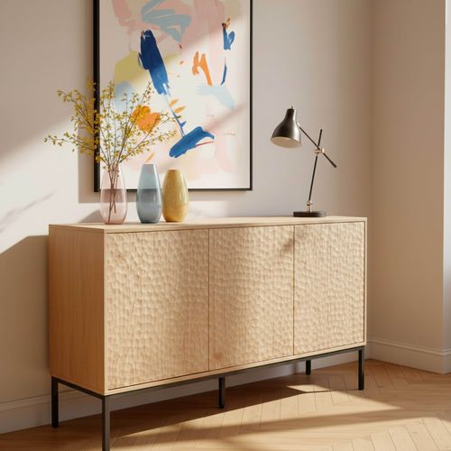Buffet 3 Portes Moderne Rectangulaire L147 Cm Bois Clair