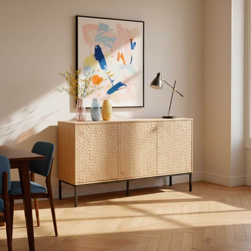 Buffet 3 Portes Moderne Rectangulaire L147 Cm Bois Clair