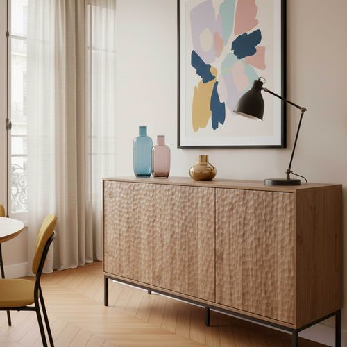 Buffet 3 Portes Moderne Rectangulaire L147 Cm Bois Foncé