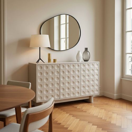 Buffet 3 Portes Moderne Rectangulaire L124 Cm Beige