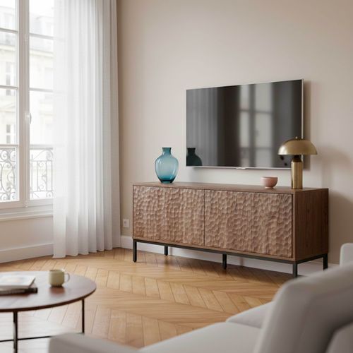 Meuble TV Rectangulaire 2 Portes L120 Cm Bois Foncé