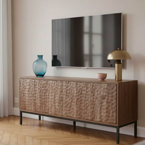 Meuble TV Rectangulaire 2 Portes L120 Cm Bois Foncé