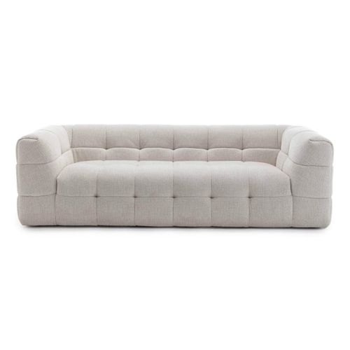 Canapé 3 Places En Bois Et Polyester Écru L 228 Cm  Tissu Bubble