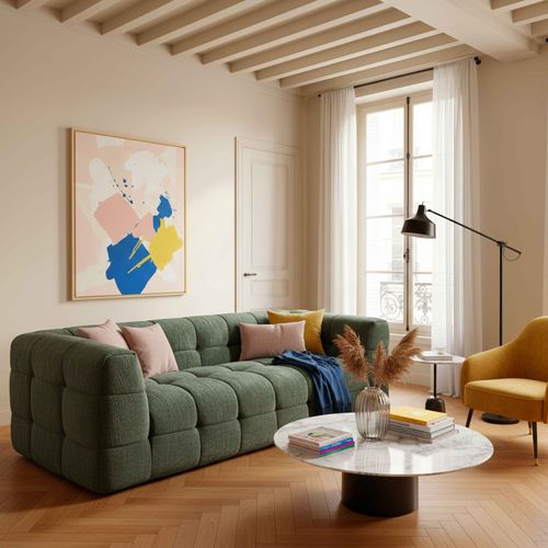 Canapé 3 Places En Bois Et Polyester Vert L 228 Cm Tissu Bubble