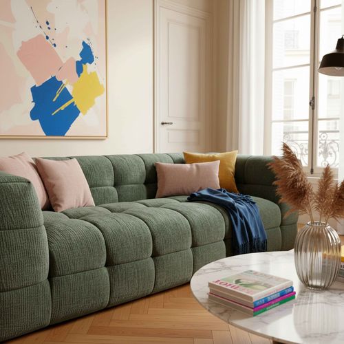 Canapé 3 Places En Bois Et Polyester Vert L 228 Cm Tissu Bubble