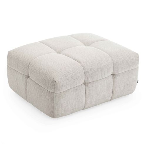 Pouf En Bois Et Polyester Effet Mattelassé Écru  Tissu Bubble