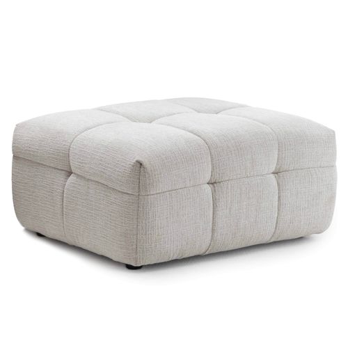 Pouf En Bois Et Polyester Effet Mattelassé Écru  Tissu Bubble