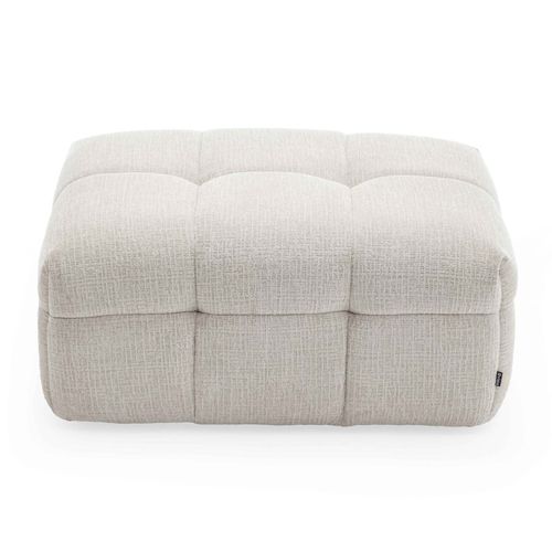 Pouf En Bois Et Polyester Effet Mattelassé Écru  Tissu Bubble