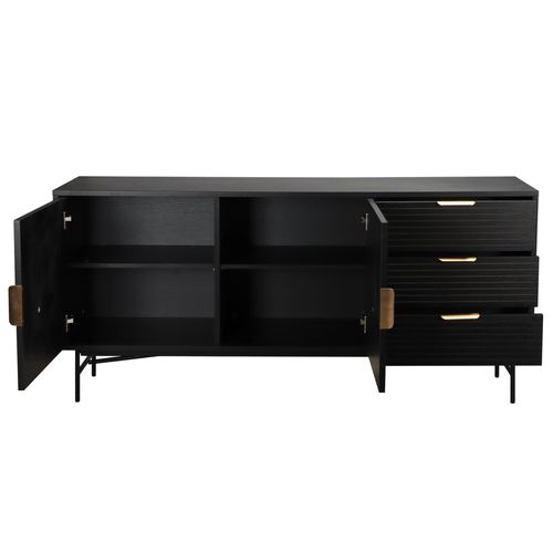 Buffet 2 Portes Et 3 Tiroirs En Mélaminé Et Acier 160 Cm Noir