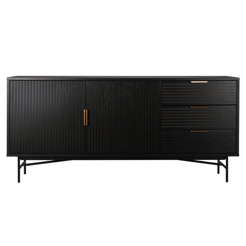 Buffet 2 Portes Et 3 Tiroirs En Mélaminé Et Acier 160 Cm Noir