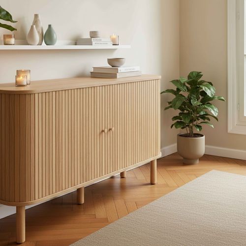 Buffet 2 Portes Scandinave Rectangulaire L140 Cm Bois Clair