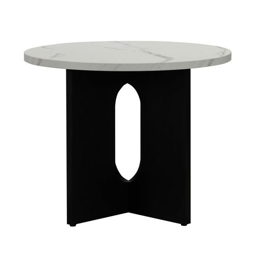 Table Basse Moderne Ronde 50 Cm Effet Marbre Noir