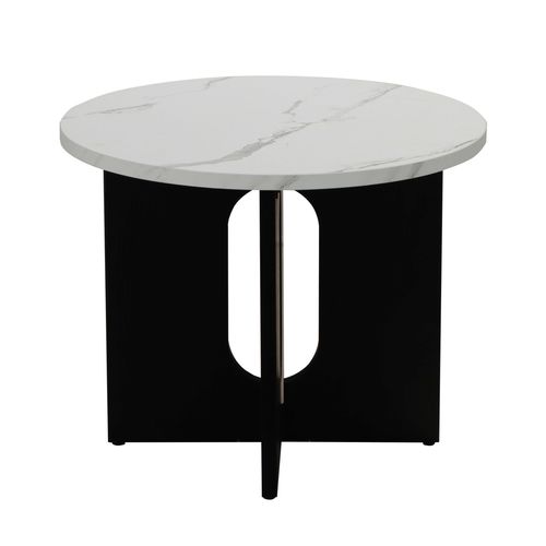 Table Basse Moderne Ronde 50 Cm Effet Marbre Noir