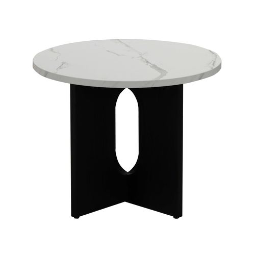 Table Basse Moderne Ronde 50 Cm Effet Marbre Noir
