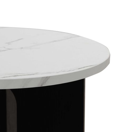 Table Basse Moderne Ronde 50 Cm Effet Marbre Noir