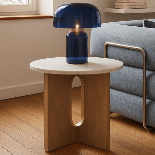 Table Basse Moderne Ronde 50 Cm Effet Marbre Bois Clair