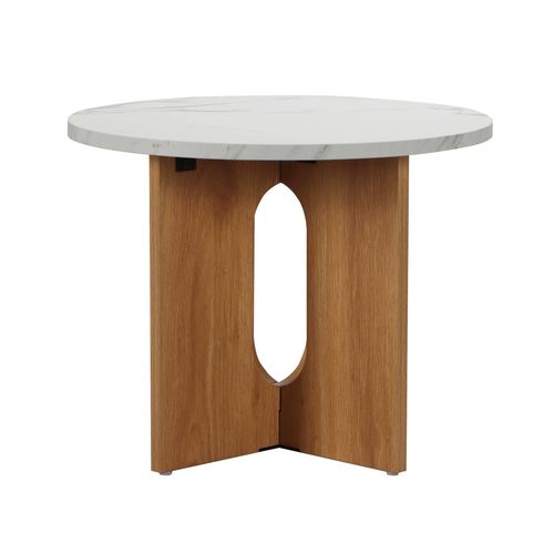 Table Basse Moderne Ronde 50 Cm Effet Marbre Bois Clair
