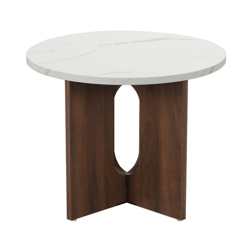 Table Basse Moderne Ronde 50 Cm Effet Marbre Bois Foncé