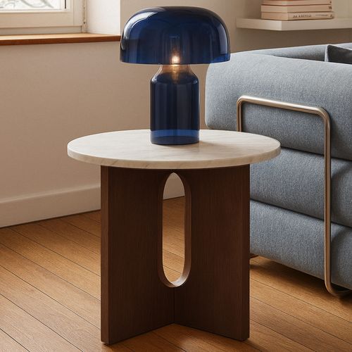 Table Basse Moderne Ronde 50 Cm Effet Marbre Bois Foncé