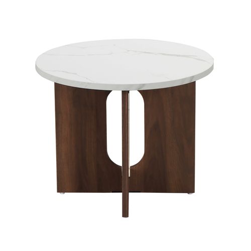 Table Basse Moderne Ronde 50 Cm Effet Marbre Bois Foncé