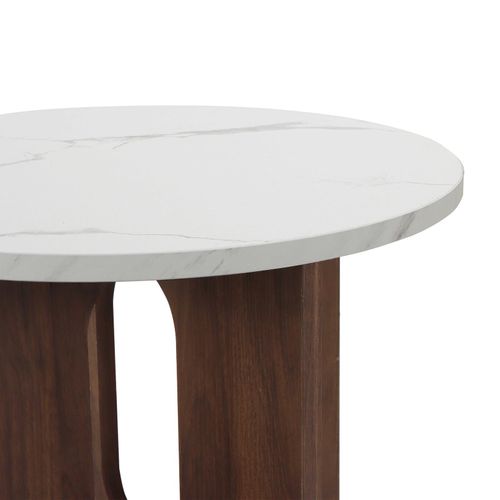 Table Basse Moderne Ronde 50 Cm Effet Marbre Bois Foncé