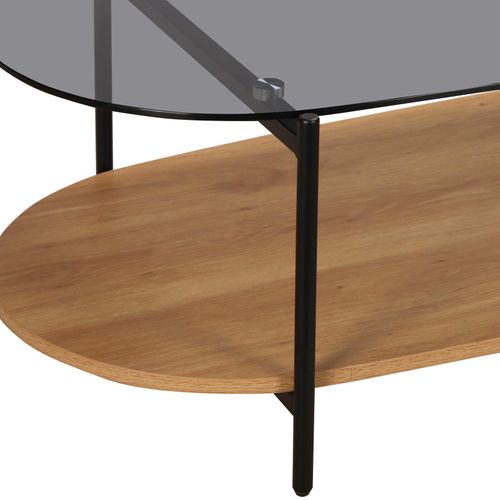 Table Basse Moderne Ovale L 120 Cm En Verre Bois Clair