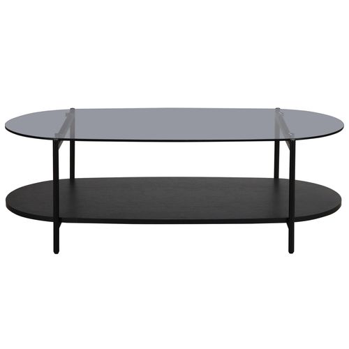 Table Basse Moderne Ovale L 120 Cm En Verre Bois Noir
