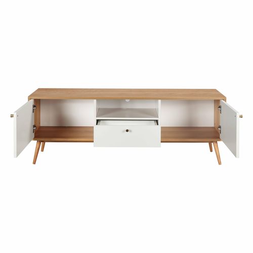 Meuble TV Effet Bois Clair Et Blanc 150 Cm Scandinave