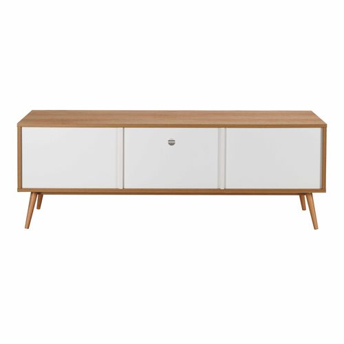 Meuble TV Effet Bois Clair Et Blanc 150 Cm Scandinave