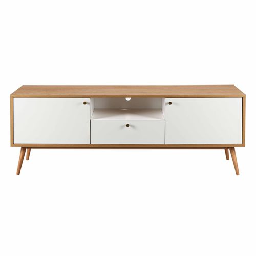 Meuble TV Effet Bois Clair Et Blanc 150 Cm Scandinave