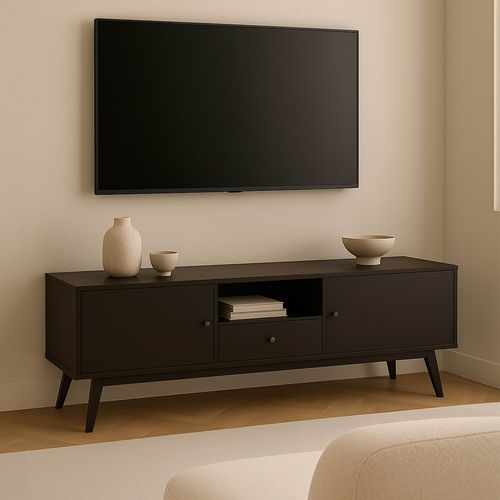 Meuble TV Effet Bois Noir 150 Cm Scandinave