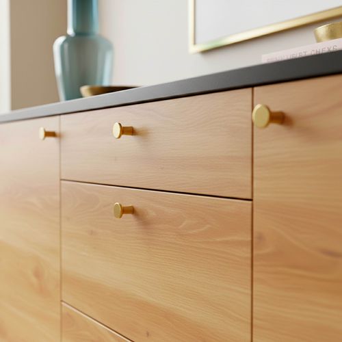 Buffet Scandinave Effet Bois Clair 2 Portes 3 Tiroirs 150 Cm Noir