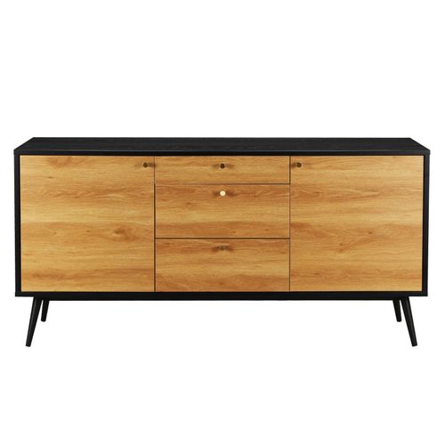 Buffet Scandinave Effet Bois Clair 2 Portes 3 Tiroirs 150 Cm Noir