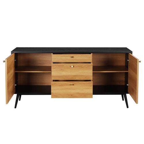 Buffet Scandinave Effet Bois Clair 2 Portes 3 Tiroirs 150 Cm Noir